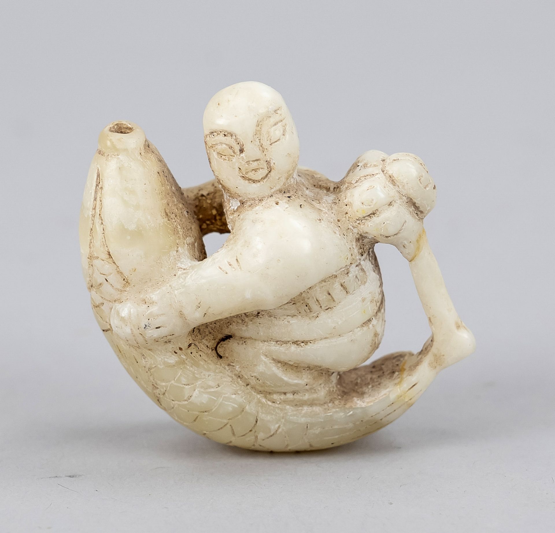 Boy with carp, China, probably republic period(1911-1949), light jade carved, h 5cm