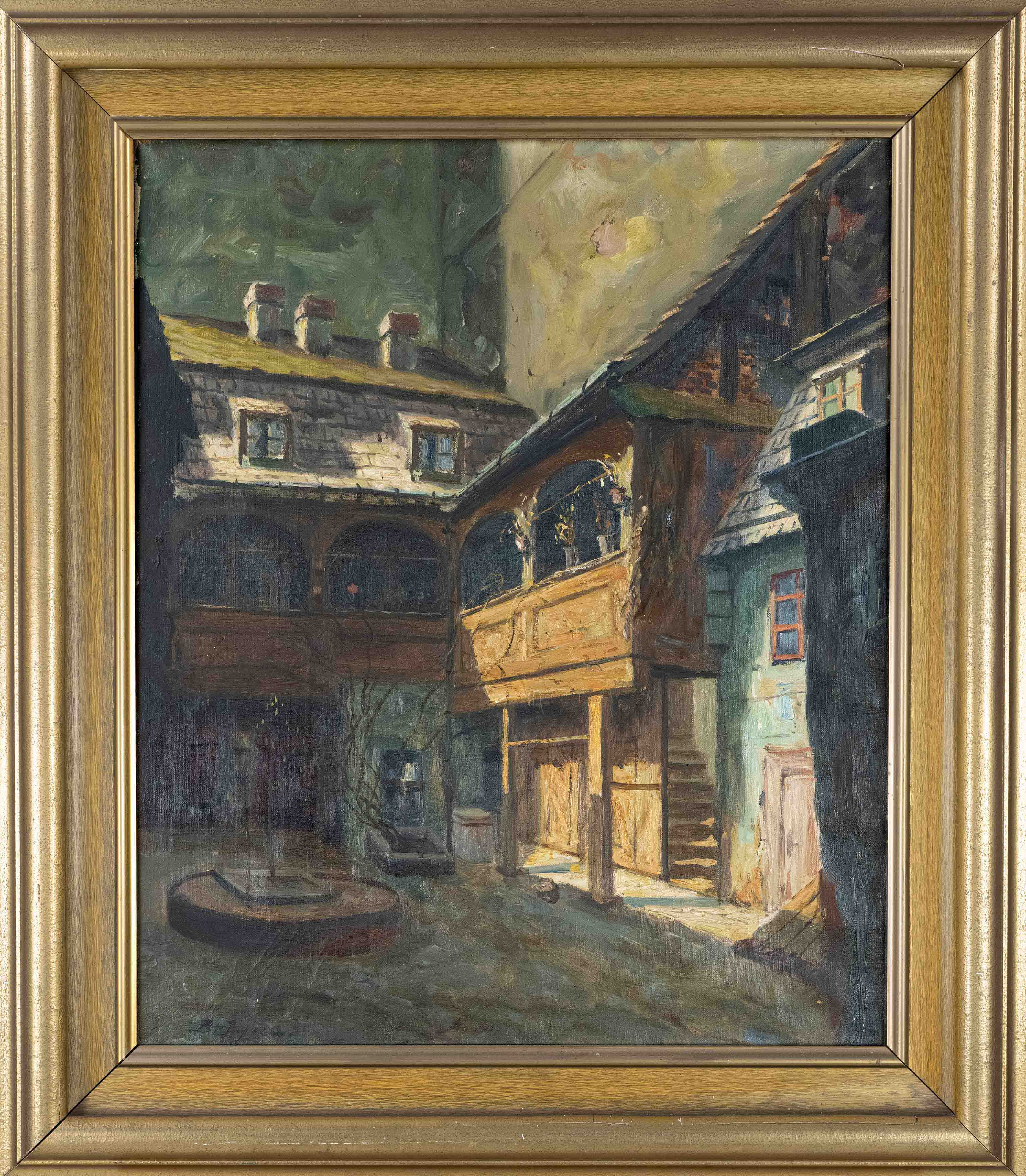 Paul Betyna (1887-1967), old Berlin courtyard (probably on Fischerinsel), oil on canvas, signed