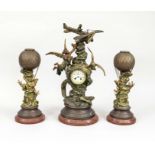 3-piece clock set, 2nd half of 19th century, marked CH. Ruchst, Sciences Nouvelles, depiction of