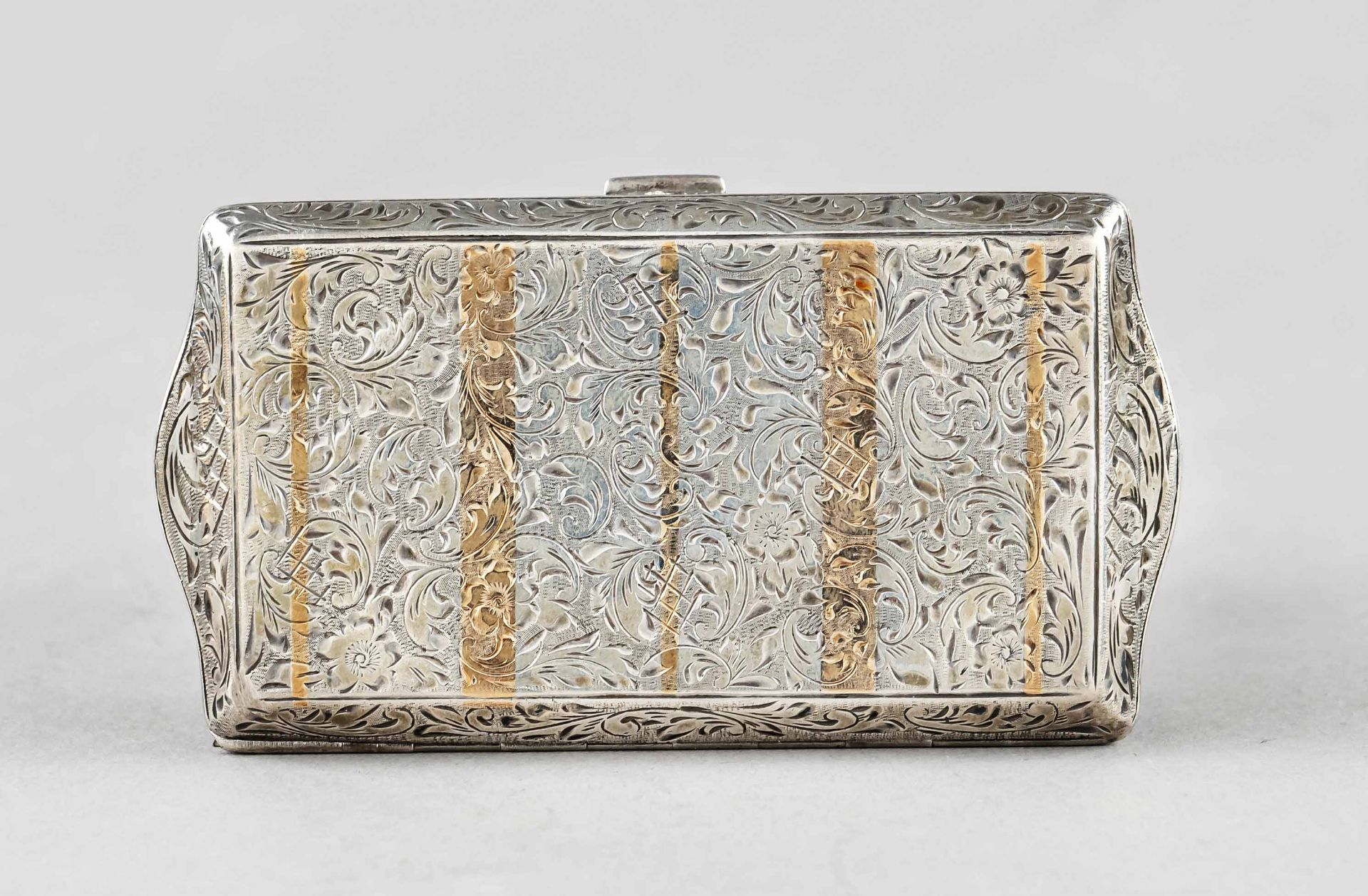 Cigarette case, 20th century, maker's mark K. & W., silver 800/000, rectangular shape, curved on the