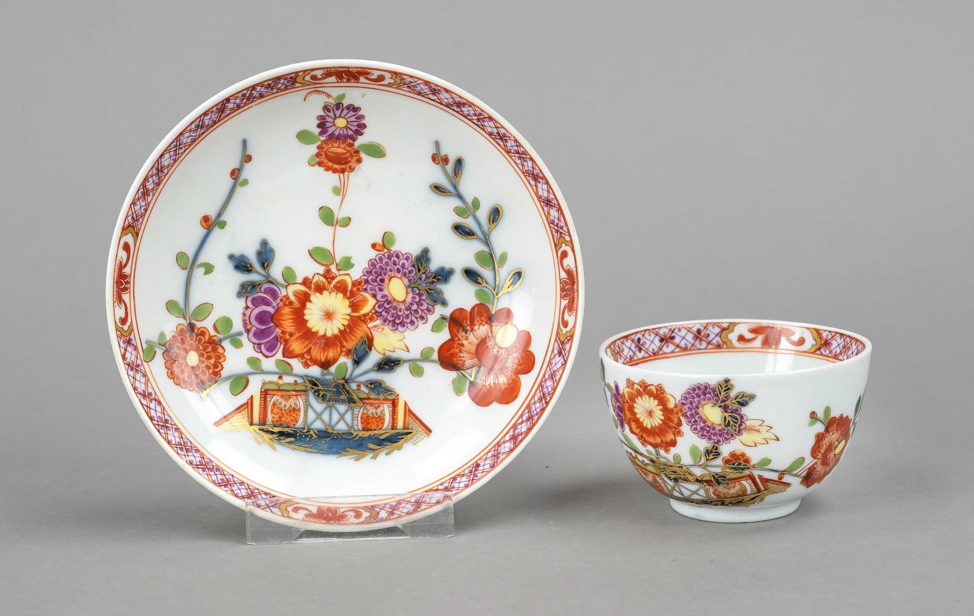 Cup with saucer, Meissen, knob period (1850-1924), mark with golden number 4th, 1st choice, half-