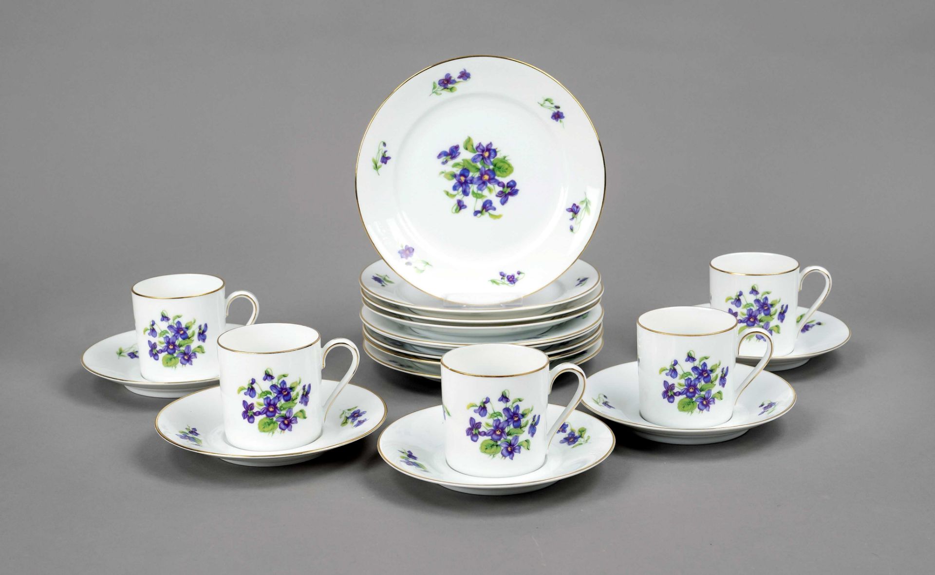 Nine coffee sets, 27 pieces, Rosenthal, Selb, 2nd half of 20th century, cylindrical and smooth-edged