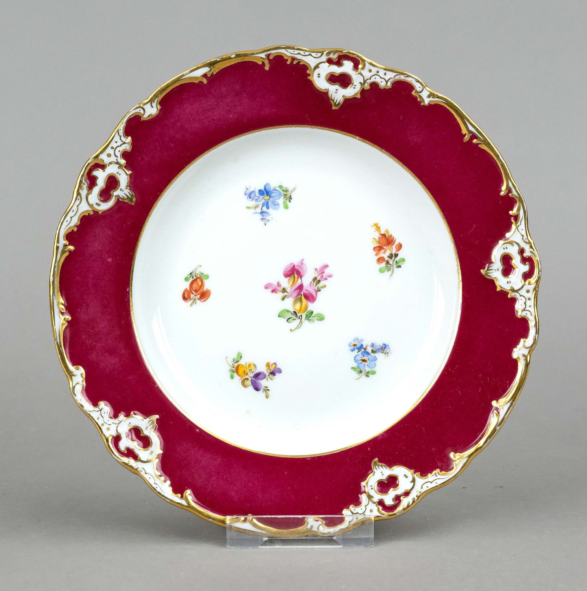 Plate, Meissen, Pfeiffer period (1924-34), 1st choice, mirror with polychrome scattered floral