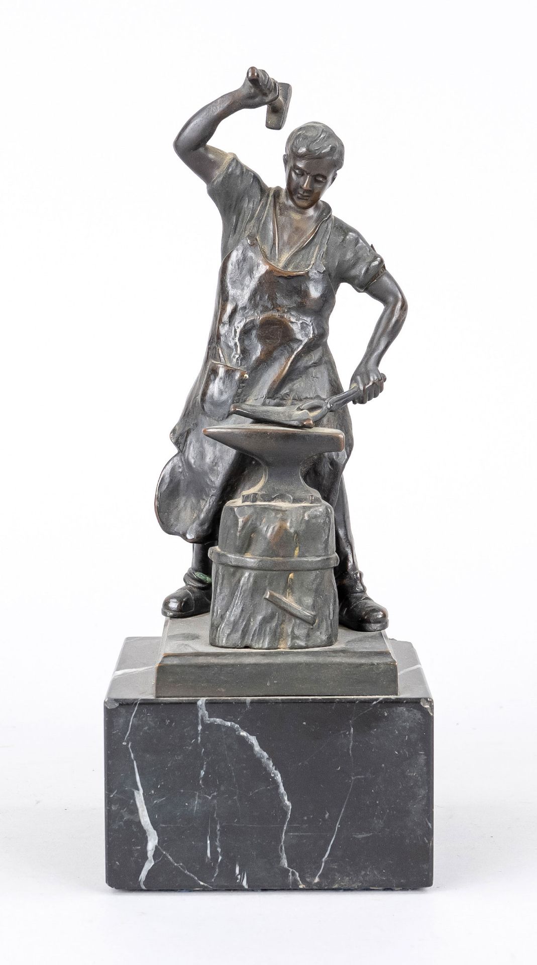 Julius Paul Schmidt-Felling (1835-1920), blacksmith, dark patinated bronze on marble base, signed on