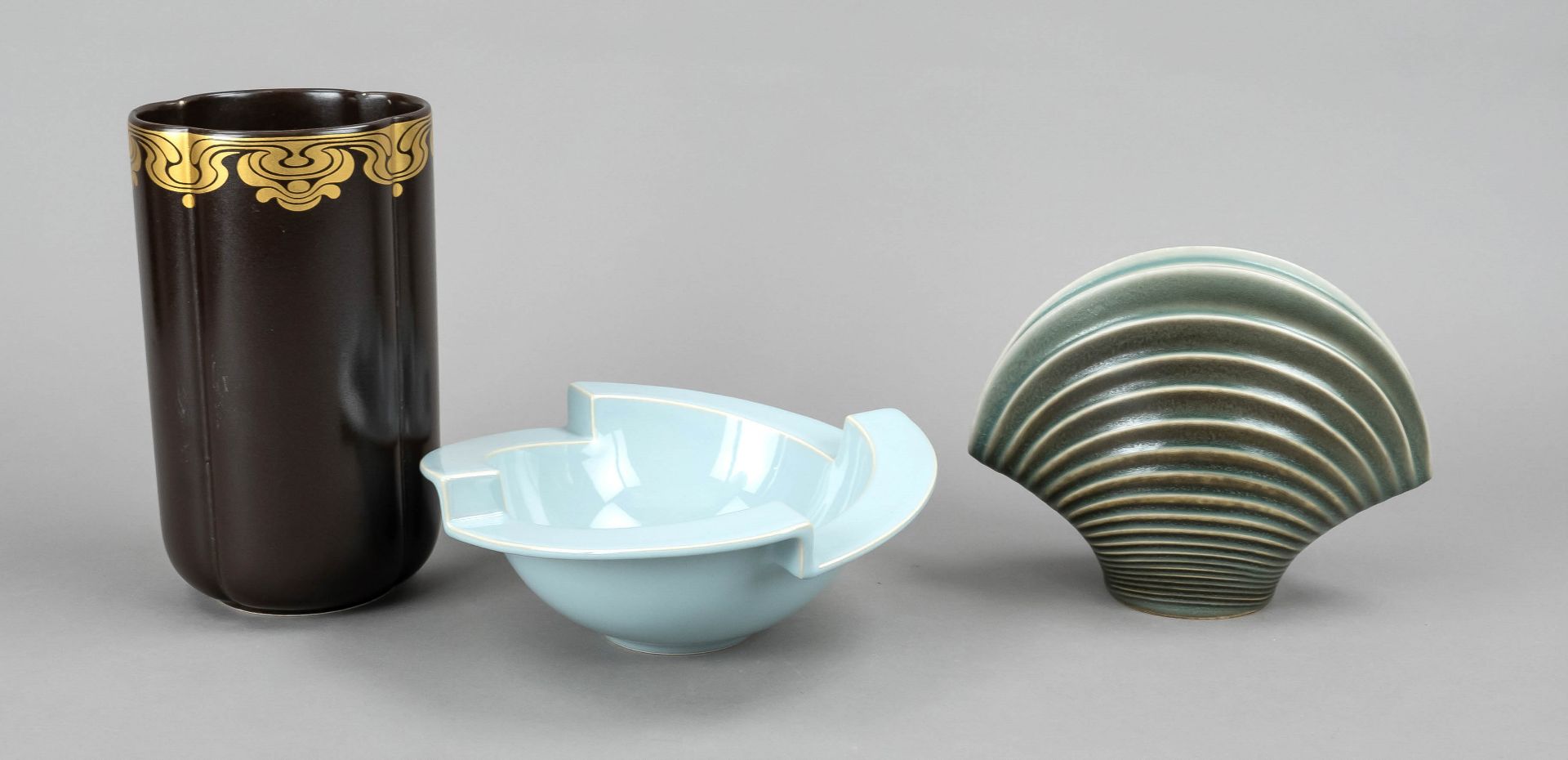 Two vases and one bowl, Rosenthal, 20th c., ceramics, different shapes and sizes, glazed in