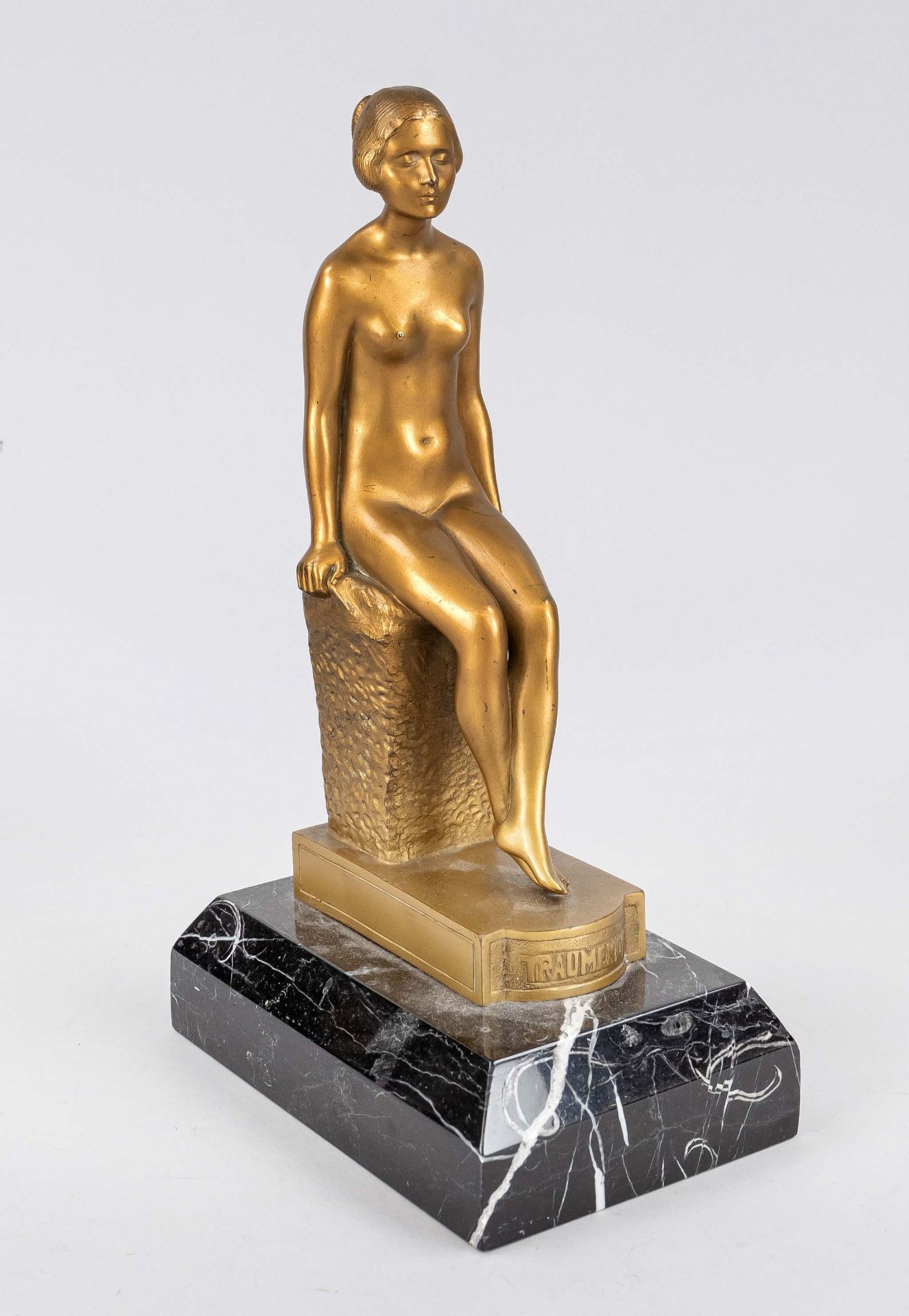 signed Choubrier, sculptor of Art Nouveau around 1910, ''Dreaming'', female nude sitting with closed