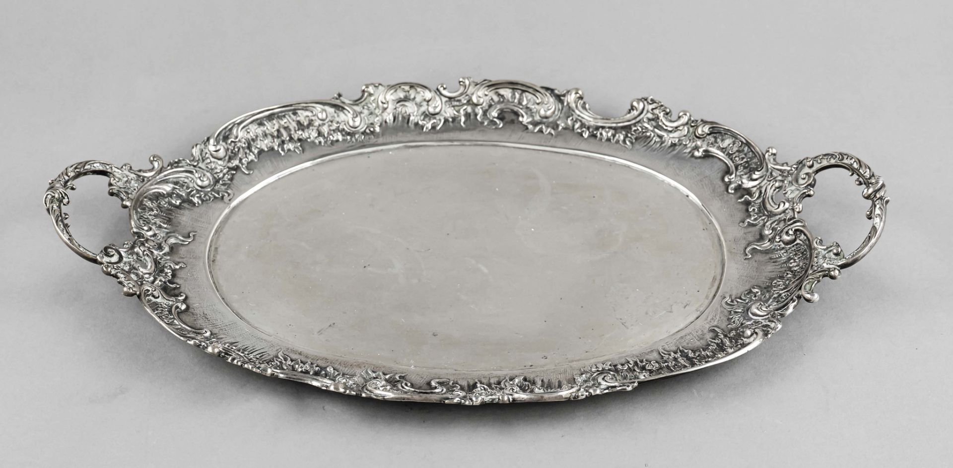 Oval tray, German, 20th century, maker's mark probably Karl Kurz, Hanau, silver 800/000, smooth