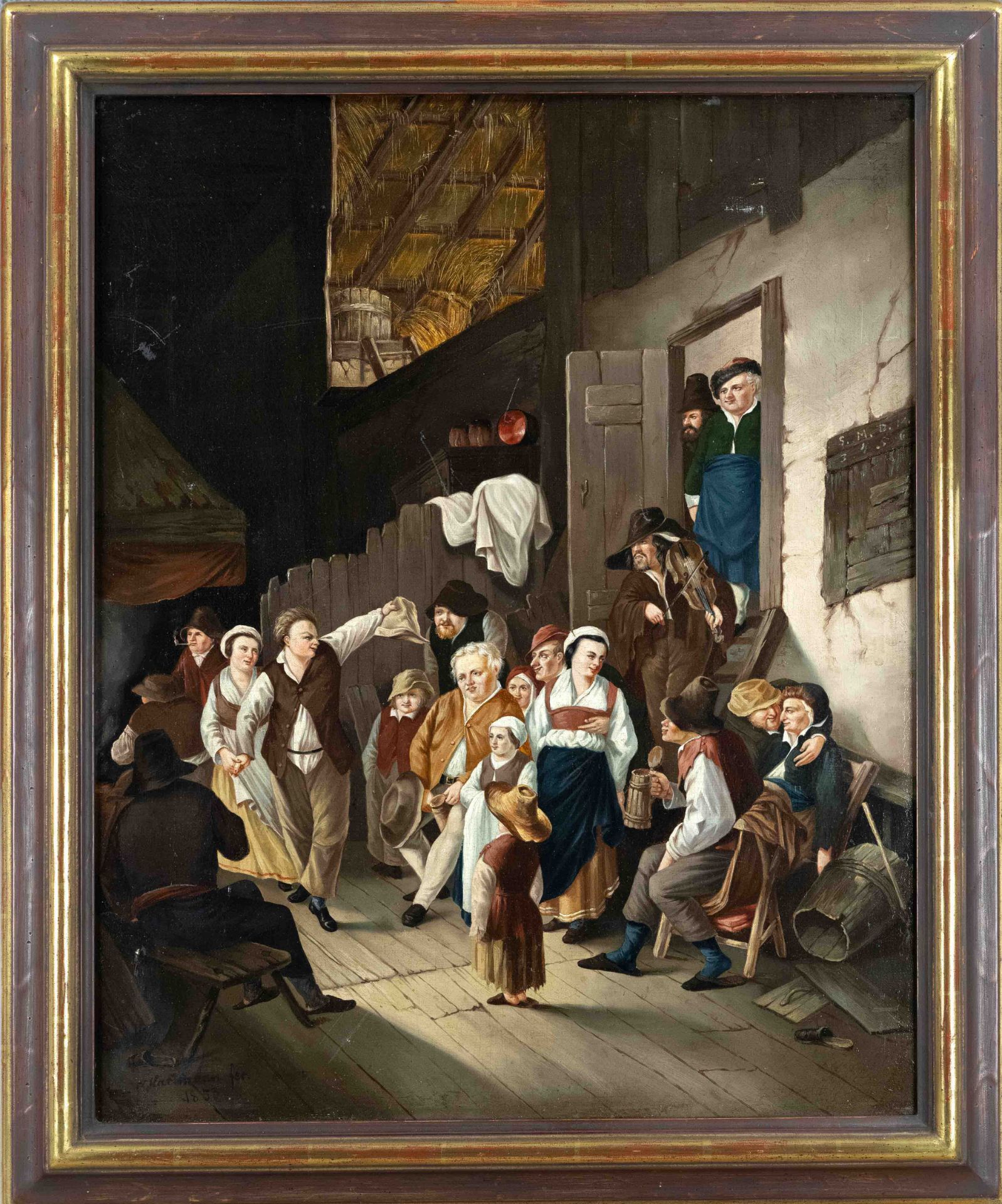 C. Hartmann, genre painter of the 19th century, Peasant Dance, oil on canvas, signed and dated lower