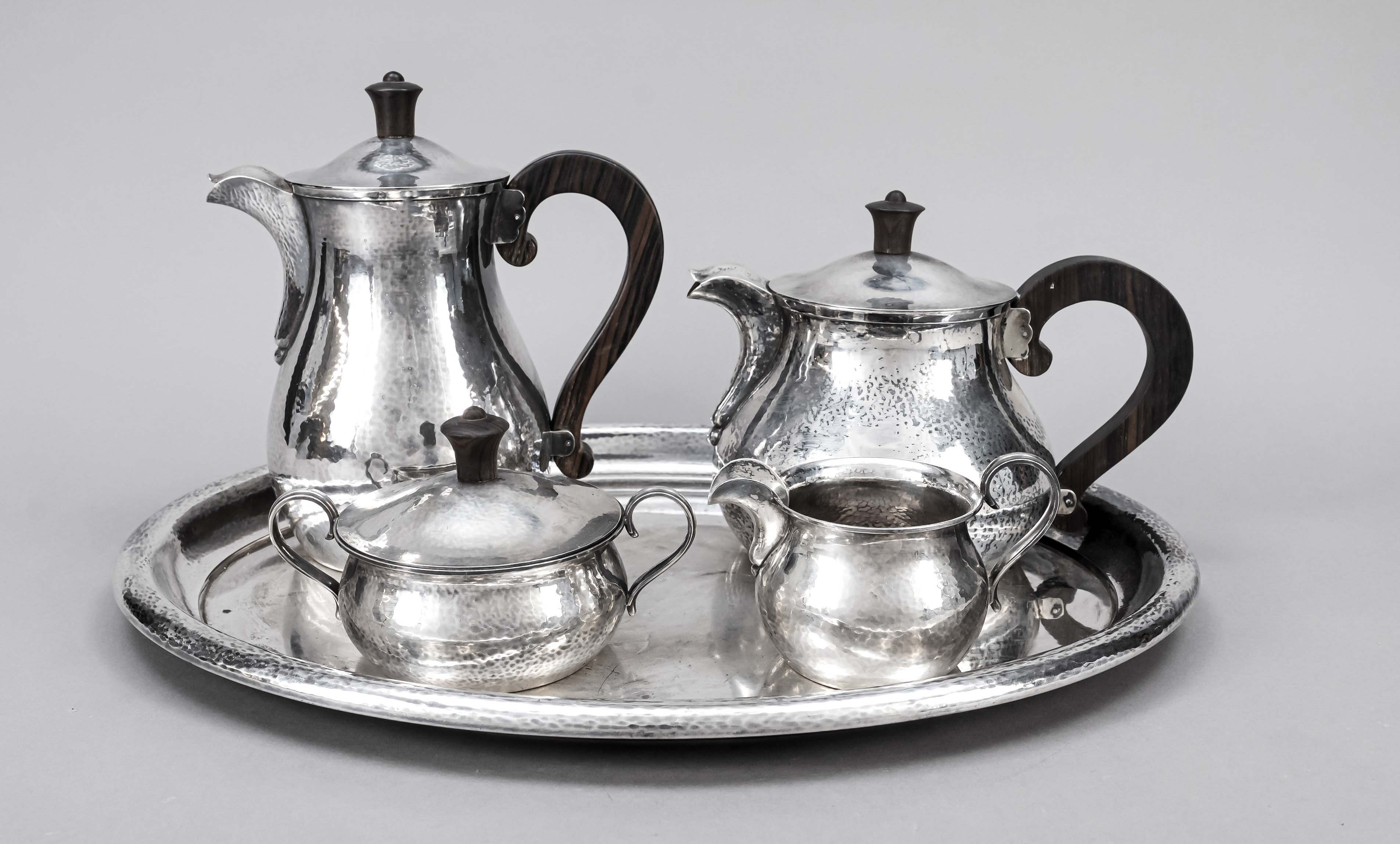 Four piece Art Deco coffee and tea centerpiece on tray, German, circa 1920/30, maker's mark