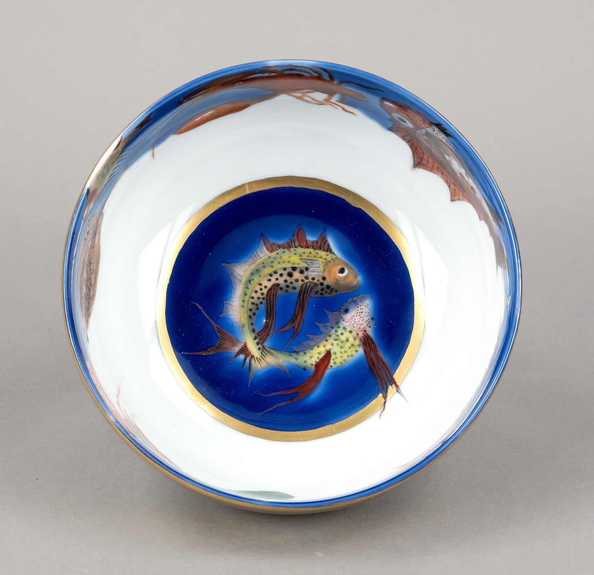 Bowl fish couple, unique piece from 2011, design Gudrun Gaube, signed, painted in onglaze colors and - Image 2 of 3