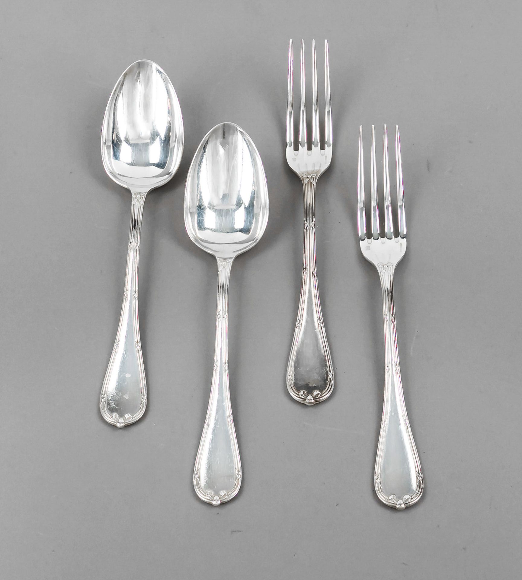 Twelve pieces of cutlery, France, 20th century, master mark Christofle, Paris, plated, Rubans model,