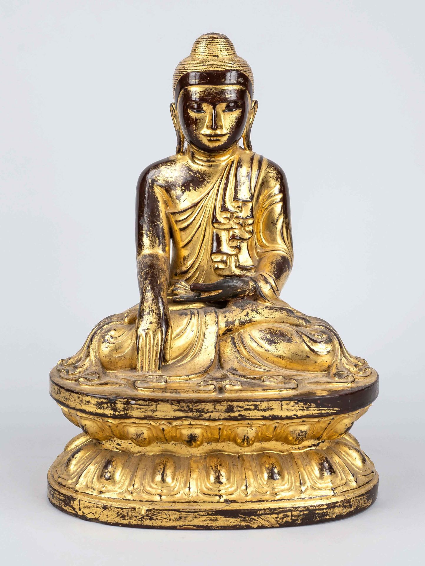 Buddha Shakyamuni, Thailand, 19th century or later, wood with gold and black lacquer, on lotus