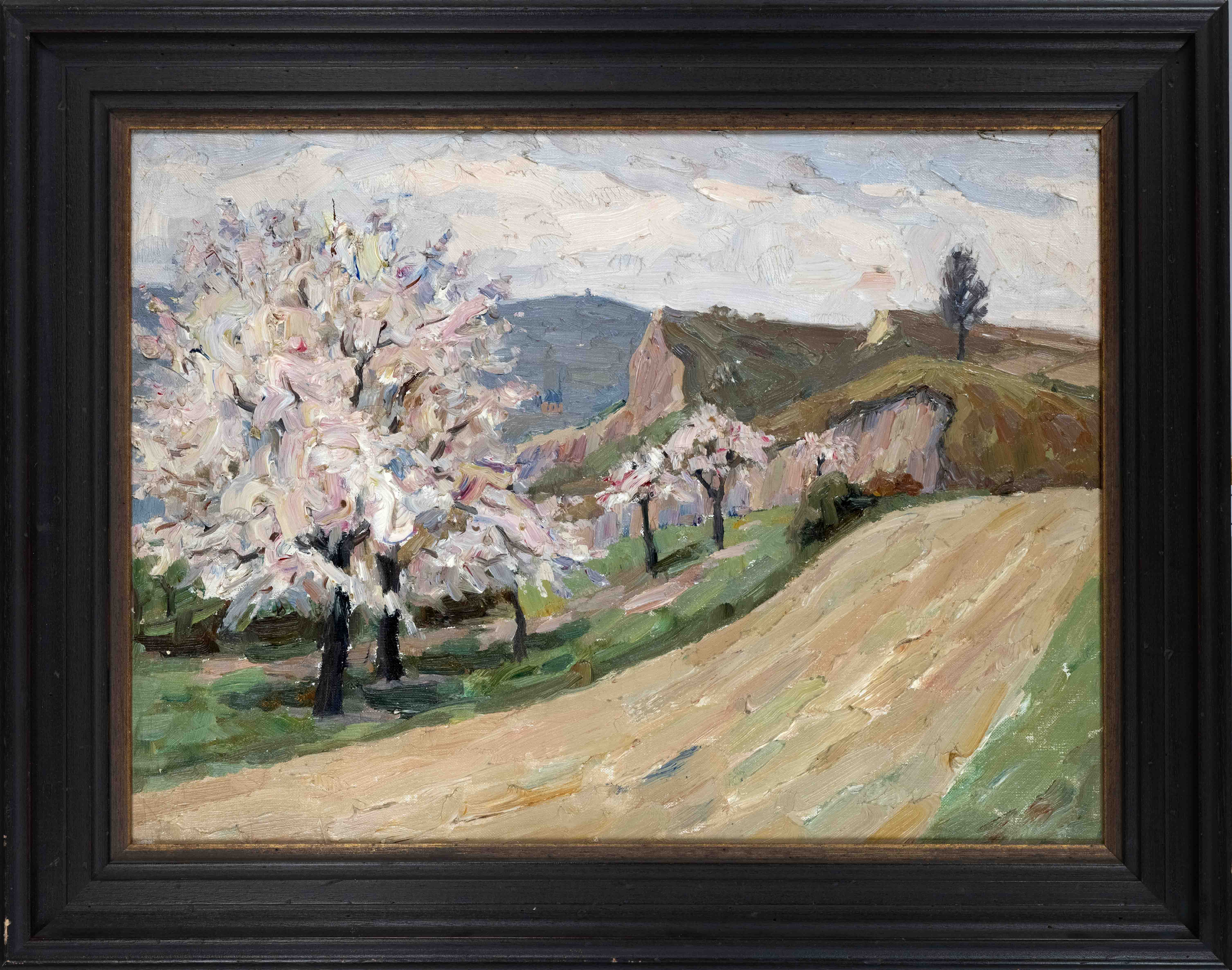 Unidentified Impressionist 1st half 20th century, low mountain landscape with blossoming fruit