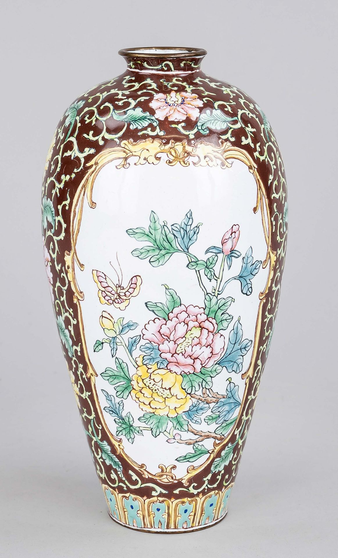 Vase Canton enamel, probably South China 18th/19th century, brass body with polychrome enamel