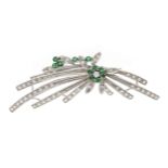 Emerald diamond flower brooch WG 750/000 with 11 round faceted emeralds 2,2 - 2,0 mm green,