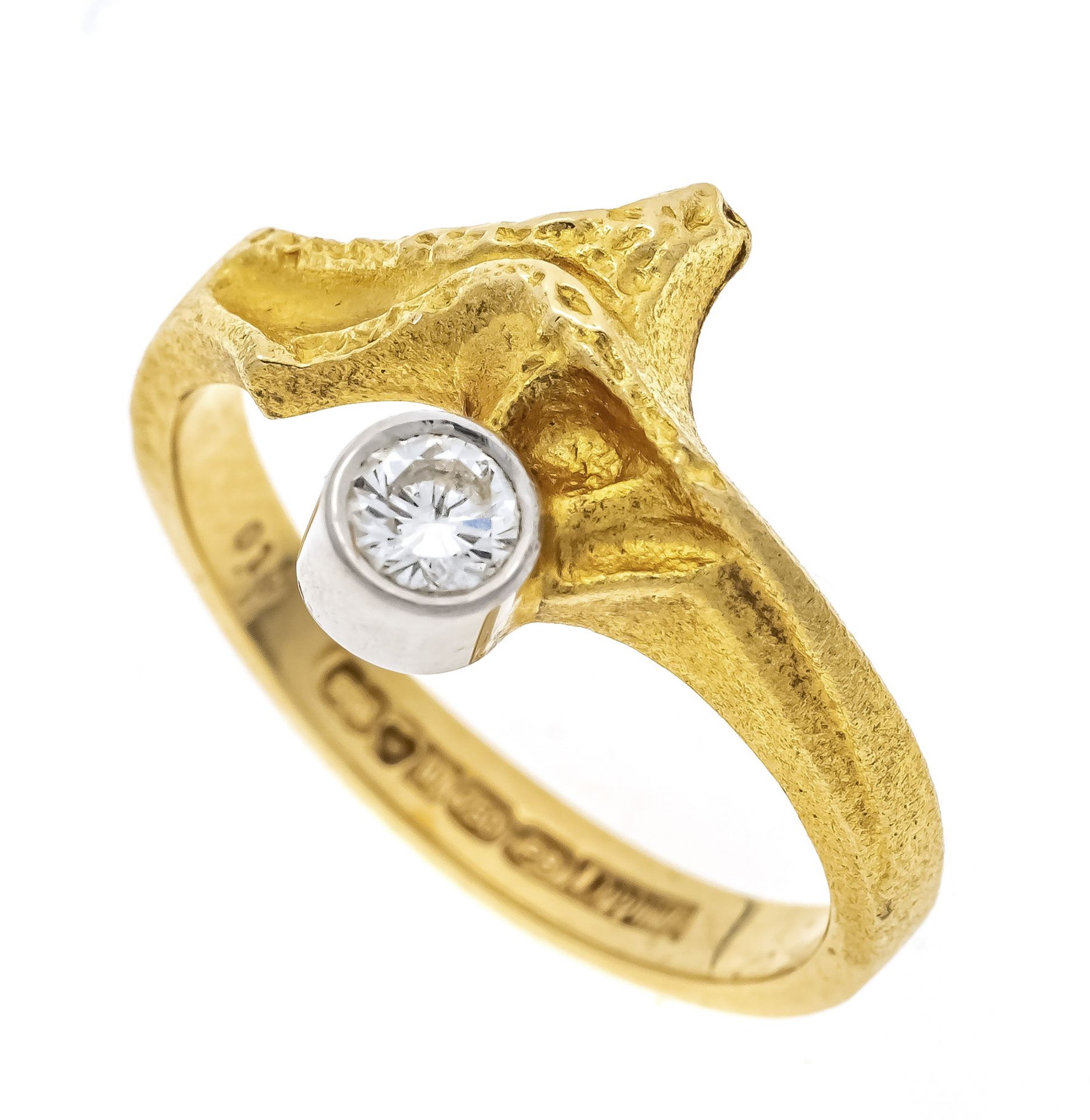 Lapponia diamond ring GG 750/000 with one diamond 0,19 ct hallmarked W/SI, RG 54, Lapponia marked,