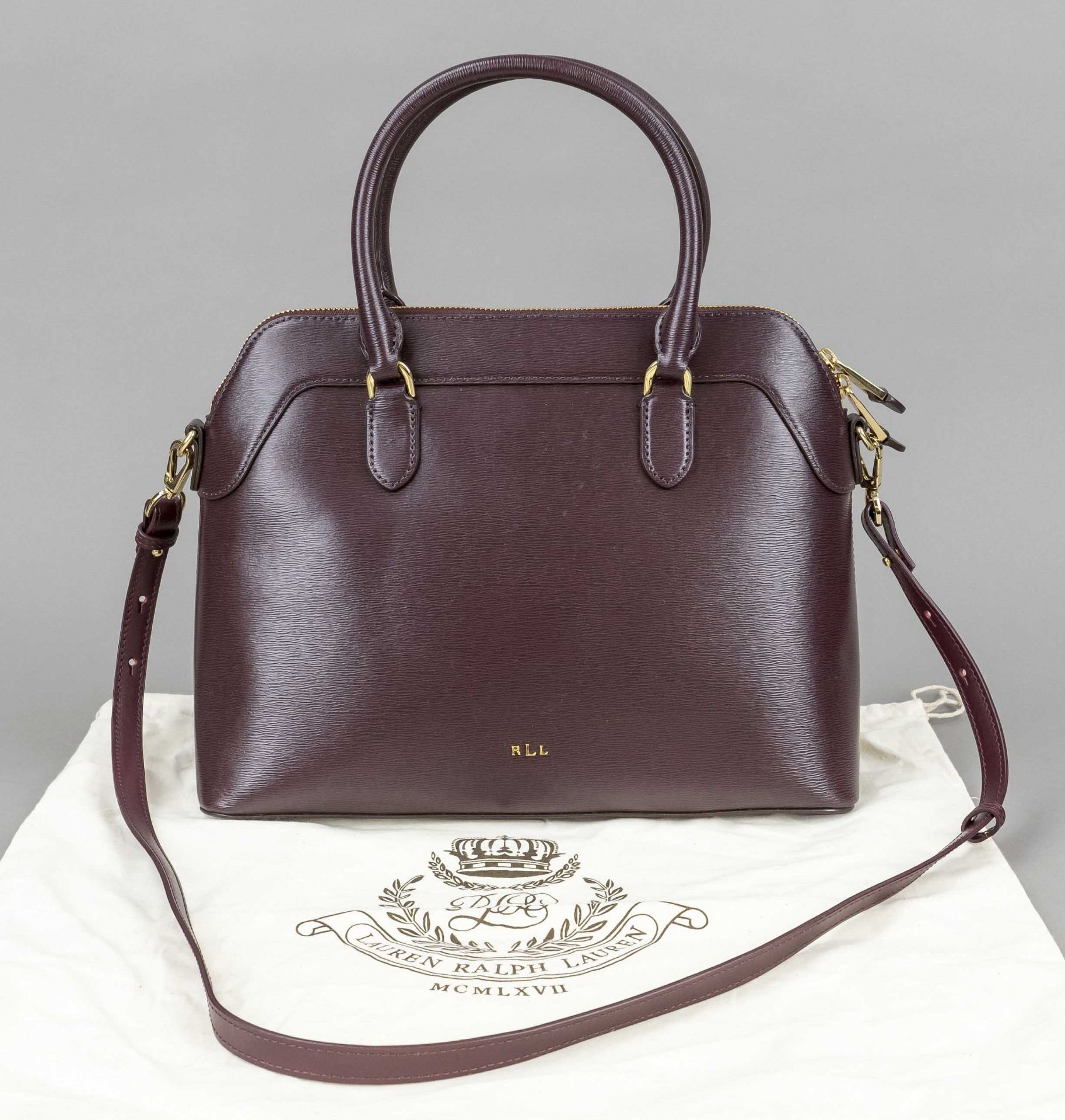 Ralph Lauren, Shoulder Bag, eggplant textured cowhide leather, gold-tone hardware, short double