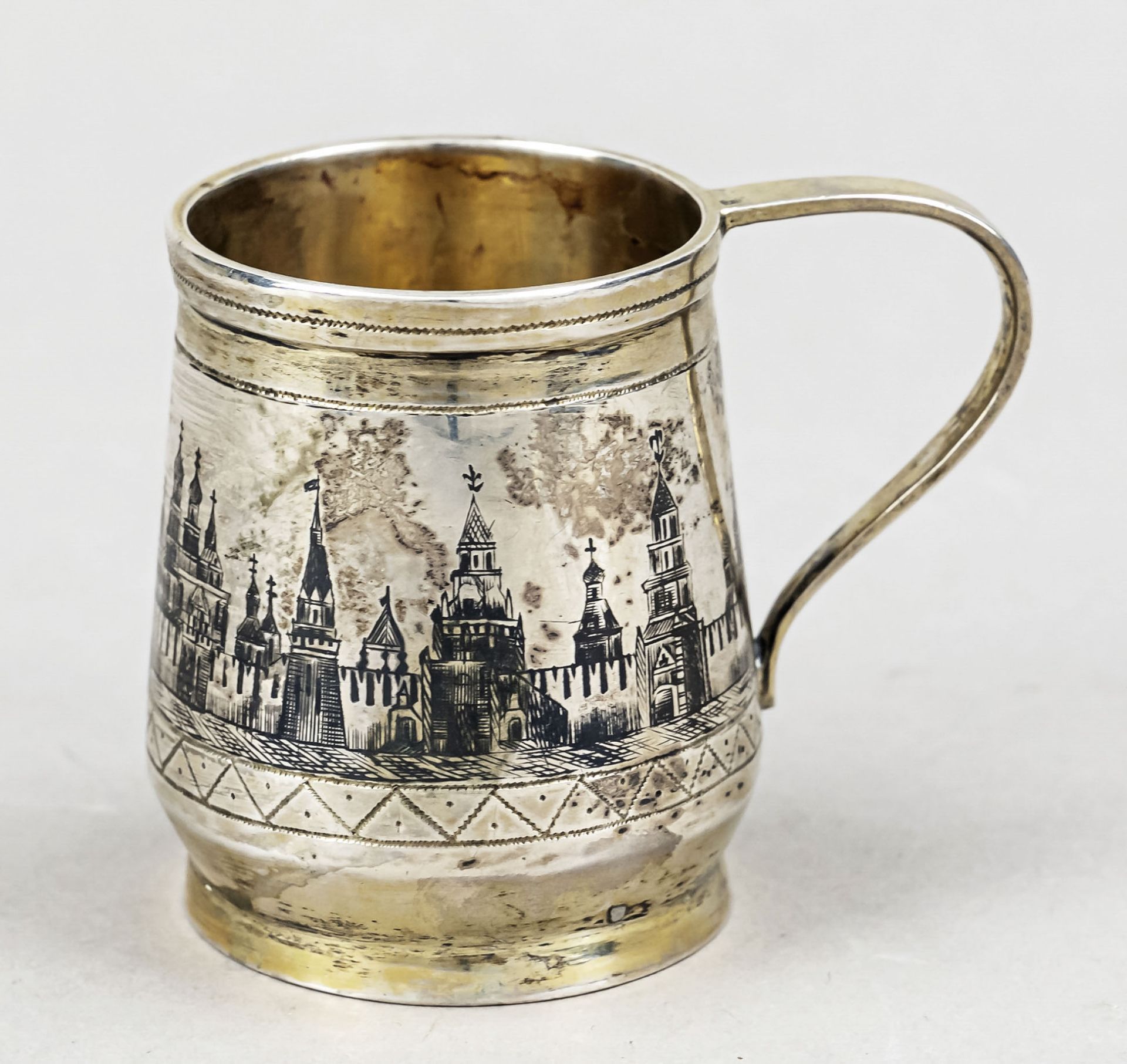 Handle mug, hallmarked Russia, 1880, Moscow city mark, BZ, MZ, silver 84 zolotniki (875/000),