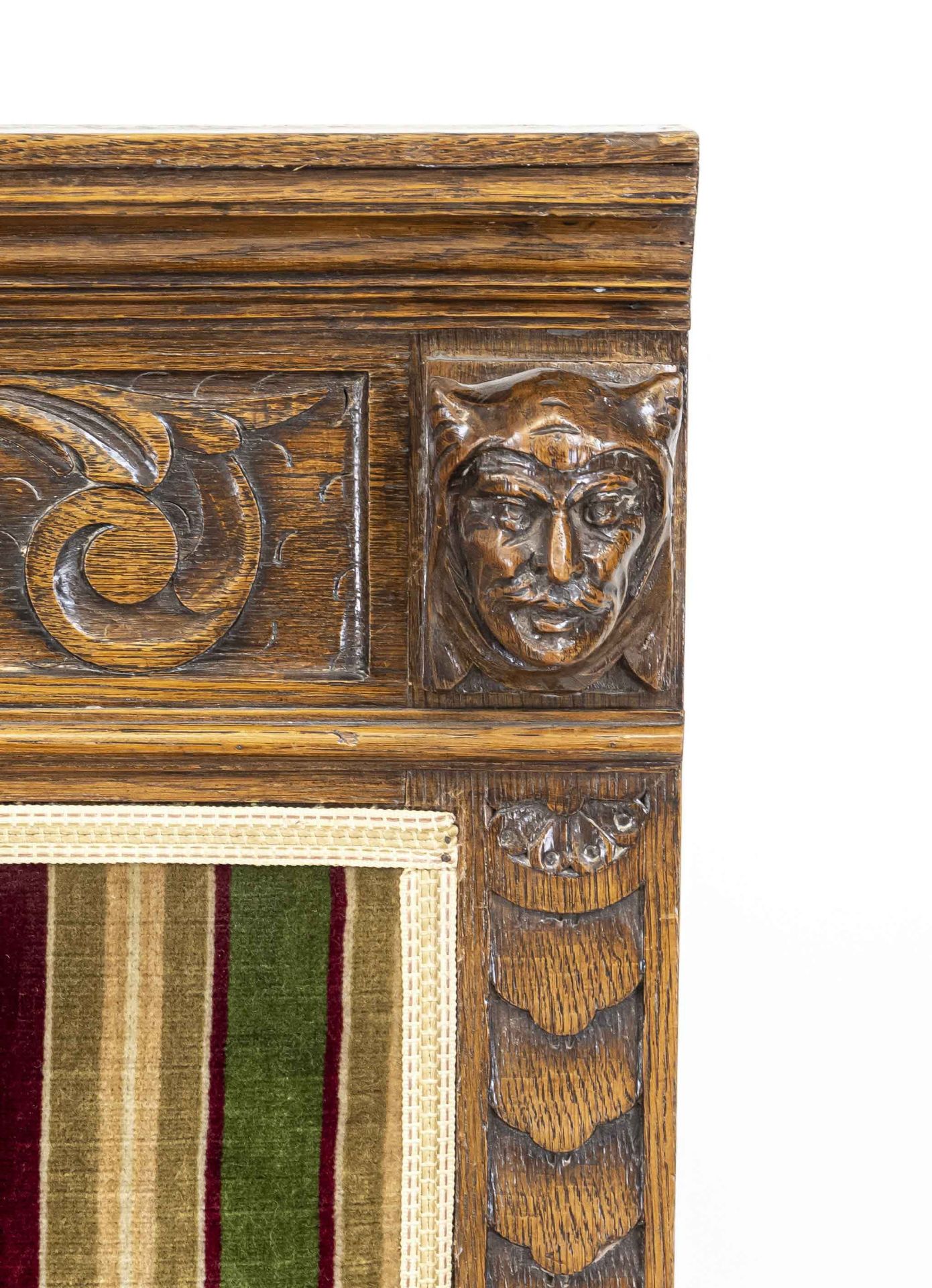 Bench circa 1880, oak with carved decoration typical of the period, 135 x 133 x 67 cm. - Image 2 of 2