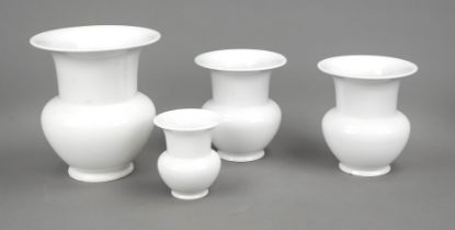 Four vases, KPM Berlin, marks 1962-2000, 2nd choice, form Fidibus, design Friedrich Schinkel for KPM