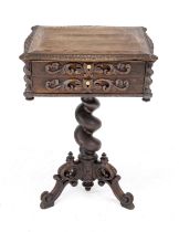 Handmade/sewing table around 1880, oak, hinged lid, one drawer, 79 x 54 x 41 cm.
