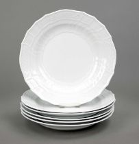 Six dinner plates, Meissen, 1970s, 1st W, Nebrandenstein, white, Ø 25,5 cm