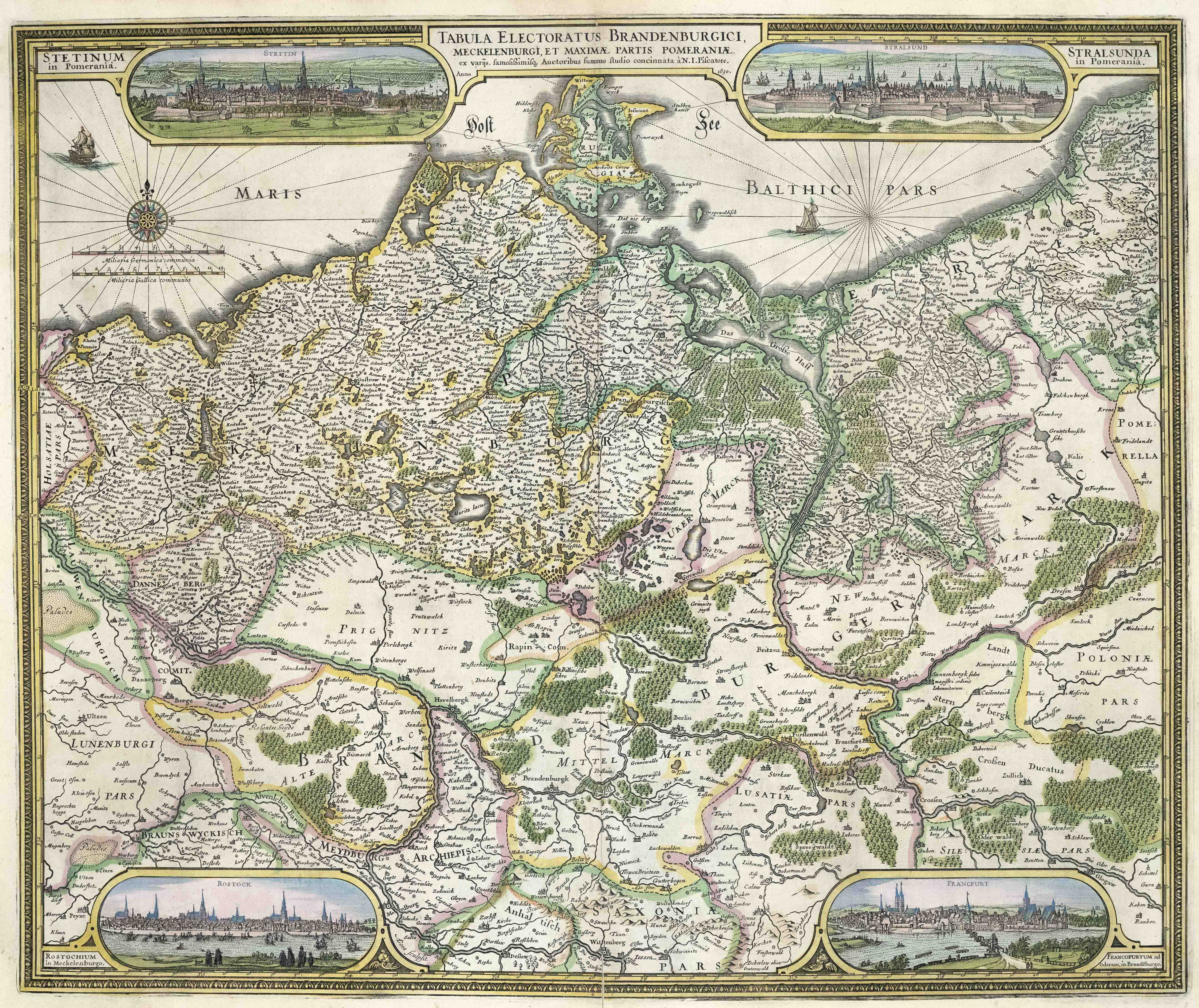 Historical map of the Baltic coast with Rügen in the upper center and parts of Mecklenburg,