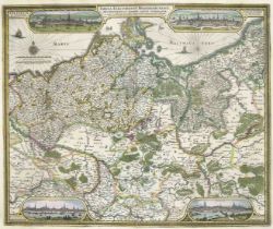 Historical map of the Baltic coast with Rügen in the upper center and parts of Mecklenburg,