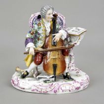 Cello player, dresser, Kister & Cie, Passau, 1907-1920, musician sitting on a baroque armchair