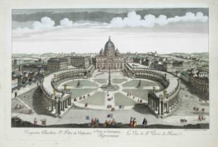 Peekaboo sheet with a view of St. Peter's Square in Rome, altcol. Copperplate engraving at Daumont