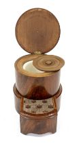 English toilet, 19th c., mahogany, round body, with pull-out step, under hinged lid porcelain insert