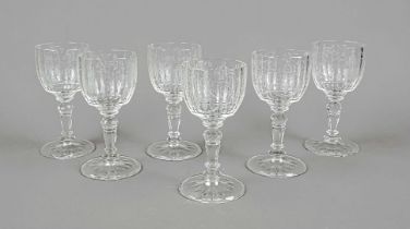 Six wine glasses, probably J. & L. Lobmeyr, Vienna, 20th century, cup in Maria Theresia decor