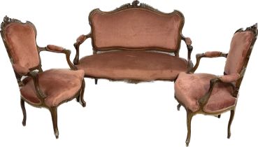 Louis Philippe seating set around 1860/70, solid walnut, consisting of a sofa, 100 x 120 x 56 cm,