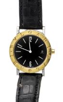 Bulgari mens quartz watch, steel/gold, ref. BB 33 SGLD, circa 1992, quartz movement running, black