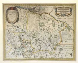 Historical map of Lüneburg ''Ducatus Luneburgensis (...), border col. copper engraving by Blaeu