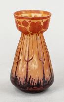 Vase, France, 20th c., round stand, body with tapered wall, flared neck rim, clear ud orange