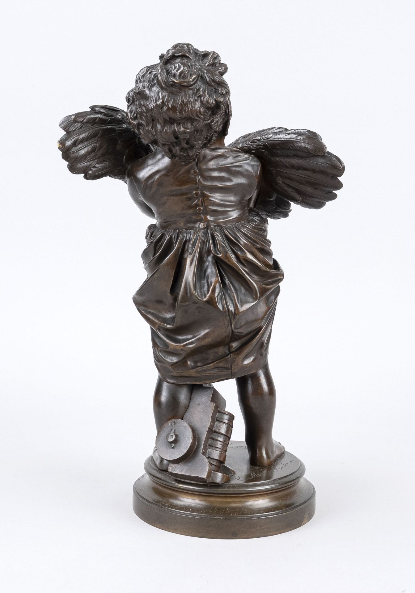 Adriano Cecioni (1836/38-1886), Italian sculptor, crying boy holding a rooster tightly in front of - Image 2 of 2