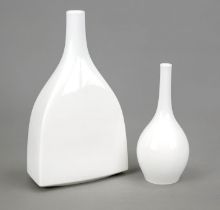 Two vases, KPM Berlin, mark 1962-1992, 2nd choice, white, bottle shape, design Theo Schmuz-Baudiss