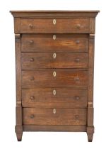 Chiffoniere/men's chest of drawers, 19th c., oak, straight body with six drawers, 166 x 108 x 56