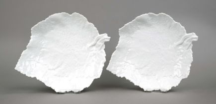 Two leaf bowls, KPM Berlin, c. 1800, 1st choice, white, surface in vine leaf rime, slightly