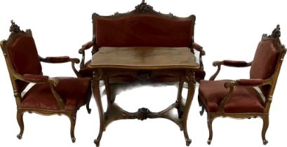 Seating set, 4-piece, around 1860/70, solid walnut, consisting of: Sofa, 114 x 162 x 41cm, 2