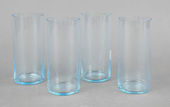 Four beakers, Italy, 2nd half of 20th c., Gucci, cylindrical shape, turquoise glass, etched stamps