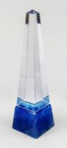 Obelisk, France, 20th c., Daum, Nancy, clear glass on the base with dark blue powder fusions,