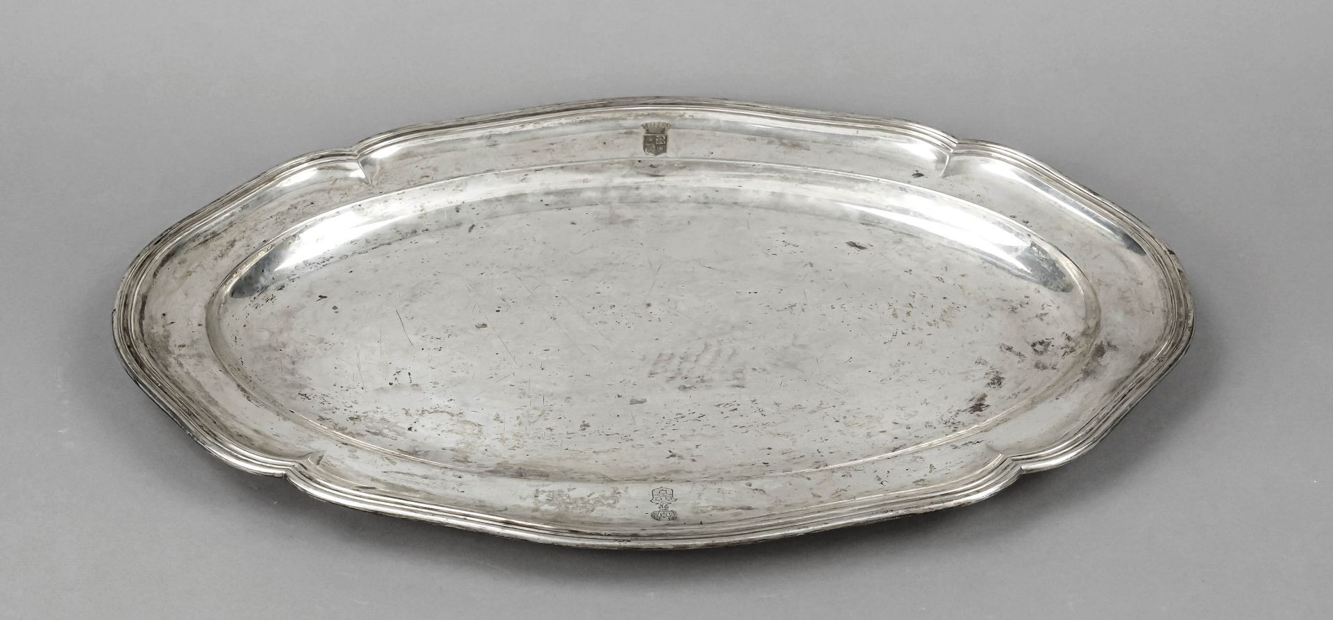 Oval plate, German, c. 1900, maker's mark M. H. Wilkens & Söhne, Bremen-Hemelingen, silver 800/