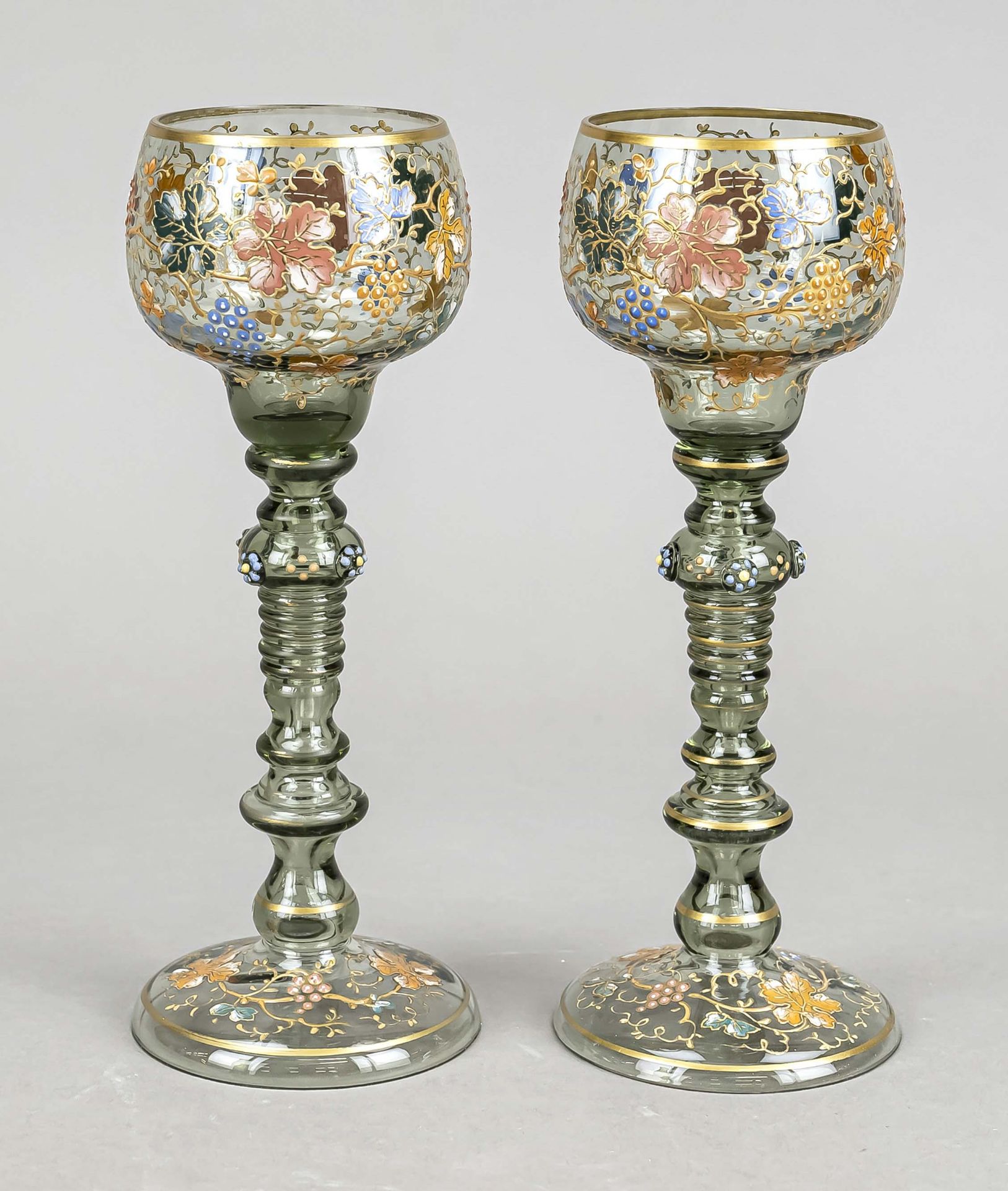 Pair of Art Nouveau roman, c. 1900, round domed stand, hollow baluster stem, spherical dome, gray