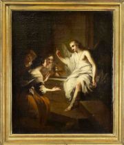 Sacral painter of the 18th century, the women and the angel at the empty tomb of the risen Christ,