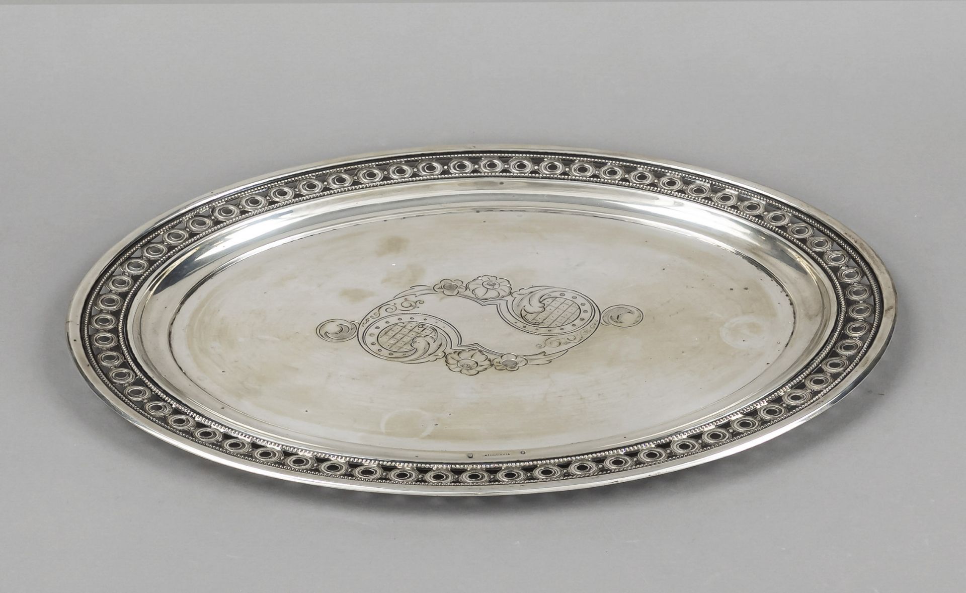 Oval plate, Denmark, 1875, assay mark Simon Groth, maker's mark V. Christesen, Copenhagen, silver