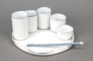 Niessing set, Pieter Stockmans, born 1940 in Belgium, 5 cups on a round tray, inscribed in the