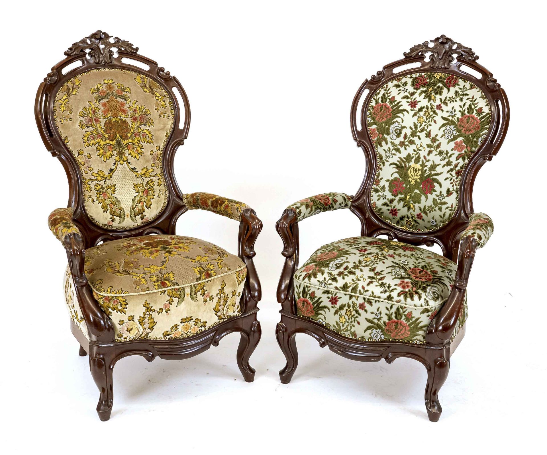 Pair of armchairs, Louis-Philippe c. 1860, mahogany, various covers, 114 x 67 x 70 cm.