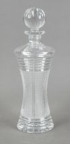 Carafe, 20th c., round stand body with concave recess, ball stopper, clear glass with rich cut